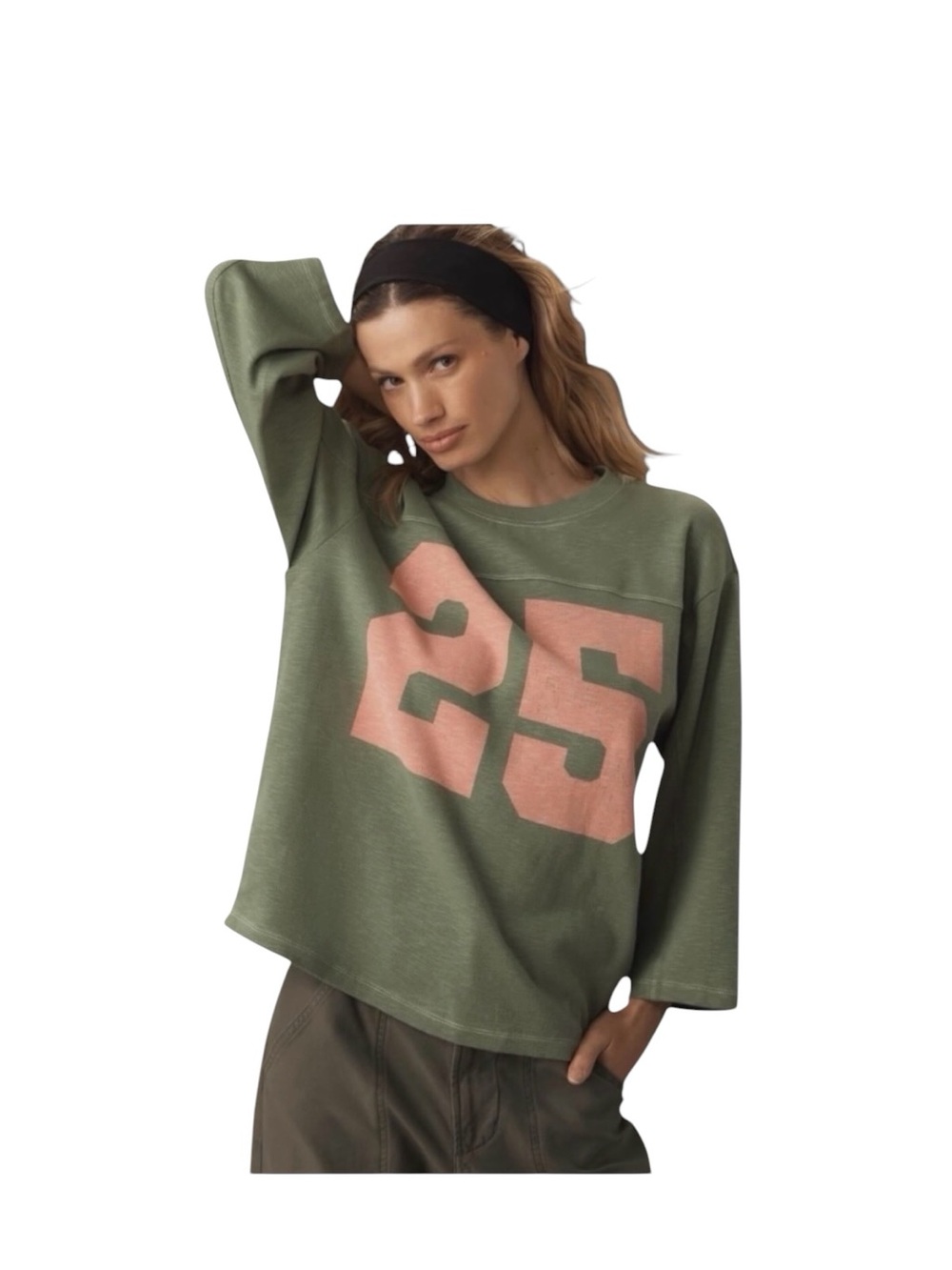 NEW Pilcro x Anthropologie 3/4 Sleeve Varsity Tee in Green NWOT - Picture 1 of 7